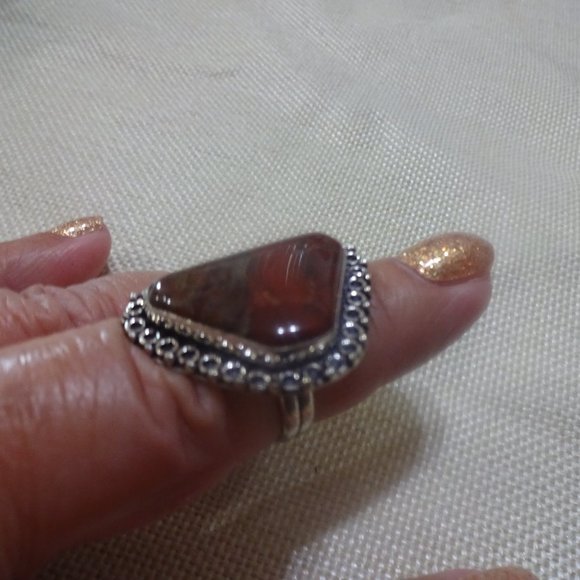 Natural "POPPY JASPER" Handmade Sterling Ring Size 8 #955A - Picture 2 of 3